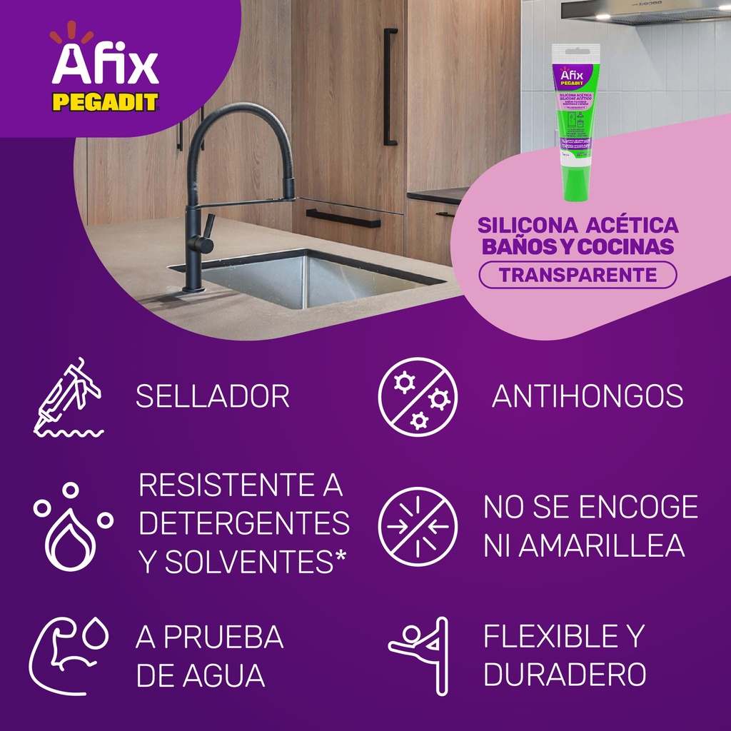 AFIX PEGADIT SILICONA BYC TRANSPARENTE X 50ML - Caja de 12