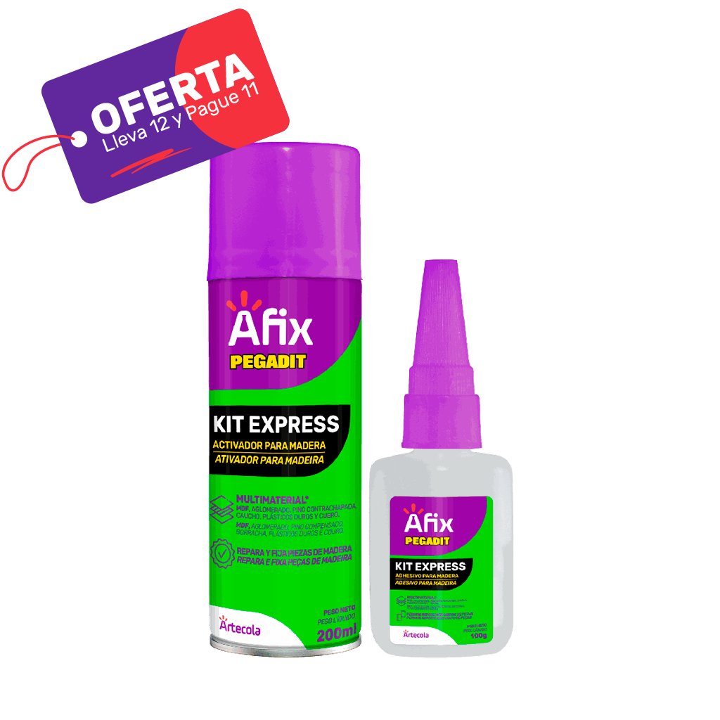 Pack Promocional Afix (Lleva 12 y pague 11) - Afix Pegadit Kit Expres 100g + 200ml - Caja de 1